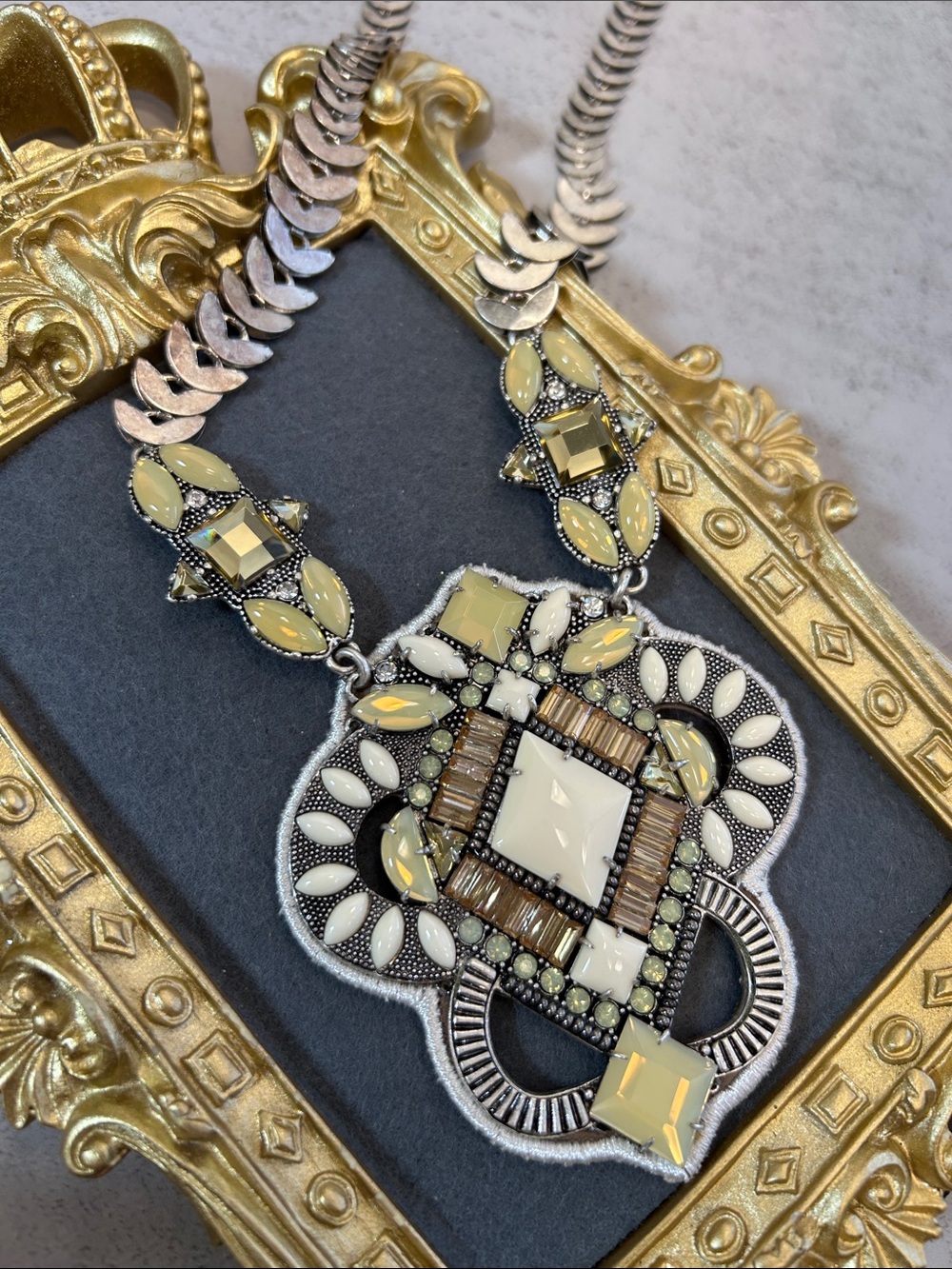 Stella & Dot Pale Yellow and Silver Statement Necklace